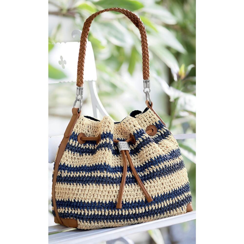 Brighton Shelby Hobo Straw Shoulder bag Wheat-Navy NWOT